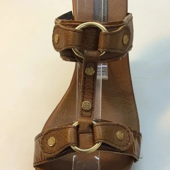 BCBG MAXAZRIA Tan & Brown Leather Wedges Size 8.5 - Picture 2 of 15